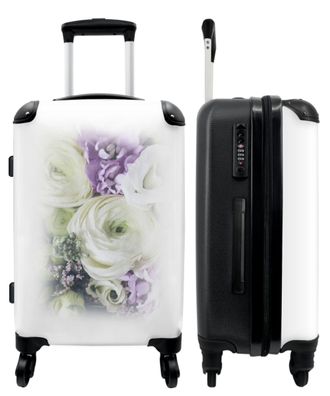 Großer Koffer - 90 Liter - Blumen - Design - Rose - Weiß - Trolley - Reisekoffer
