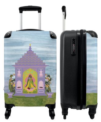Koffer - Handgepäck - Tempel - Frau - Indien - Pastell - Trolley - Rollkoffer -