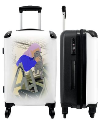 Großer Koffer - 90 Liter - Abstrakt - Frau - Katze - Pastell - Trolley - Reisekoffer