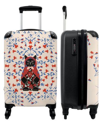 Koffer - Handgepäck - Abstrakt - Katze - Blumen - Beige - Trolley - Rollkoffer -
