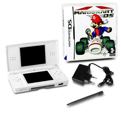 Nintendo DS Lite Handheld Konsole weiss #71A + Ladekabel + Spiel Mario Kart DS