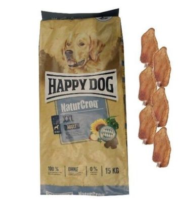 15kg Happy Dog Naturcroq XXL + 6 x Kaninchenohren