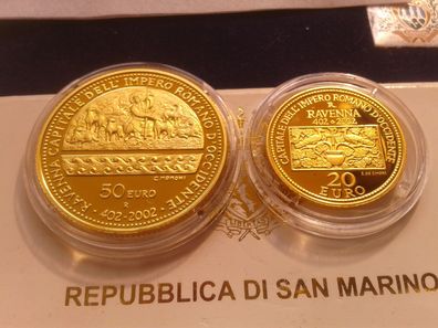 20 + 50 euro 2002 PP San Marino Ravenna Satz 22,57g Gold 900er - selten + schön