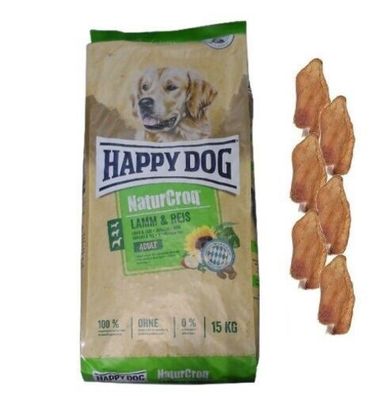 15kg Happy Dog Naturcroq Adult Lamm&Reis Hundefutter + 6 x Kaninchenohren