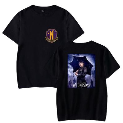 Wednesday T-shirt Addams Periphery Tee Druck Nevermore Freizeit Top für Damen