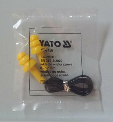 Gehörschutzstöpsel Yato gelb Schnur schwarz, Silikon, 22 dB Ohrstöpsel 354400