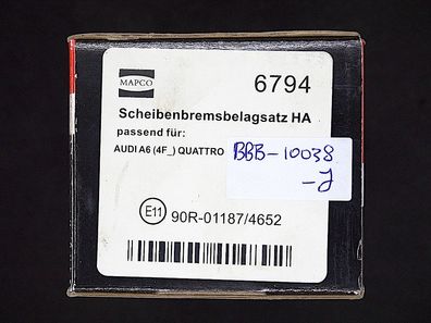 Bremsbeläge MAPCO 6794 Hinterachse für Audi / VAG