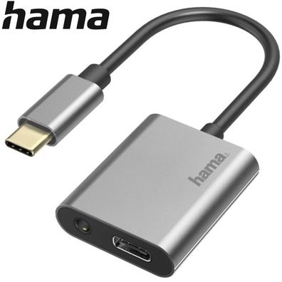 Hama 2in1 USB-C auf USB-C + 3,5mm Audio AUX Adapter Splitter Hub Audio Hifi NEU