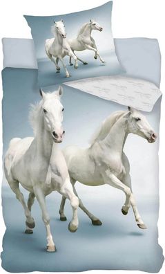 Bettwäsche Set weißes Pferd Schimmel 2 tlg. 135x200 cm (80x80 cm)
