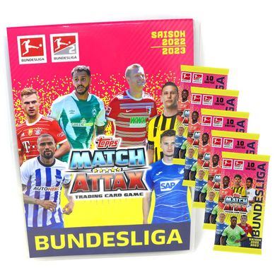 Topps Match Attax Bundesliga Karten Saison 2022/2023 - 1 Mappe + 5 Booster Sammelk...