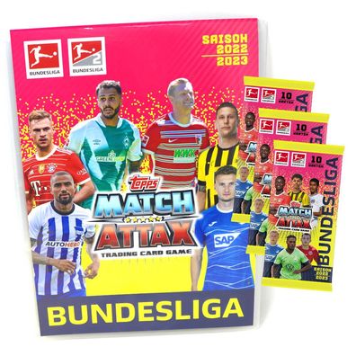 Topps Match Attax Bundesliga Karten Saison 2022/2023 - 1 Mappe + 3 Booster Sammelk...