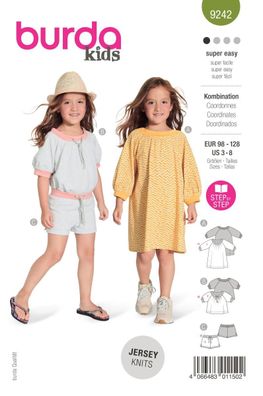 burda style Papierschnittmuster Kleid, Bluse und Shorts für Mädchen #9242