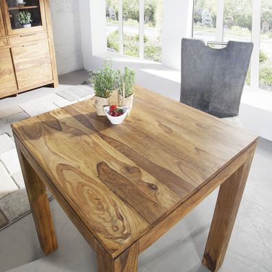 cagü: Design Esstisch Küchentisch (SATNA] aus Sheesham Massiv Holz 70cm x 70cm, NEU!