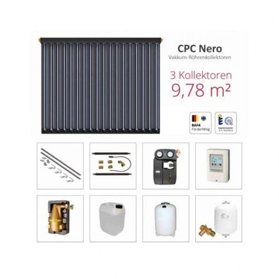 Solarbayer Komplettsolarpaket CPC NERO 3Z Solar Solarthermie 9,78m² Vakuumröhren