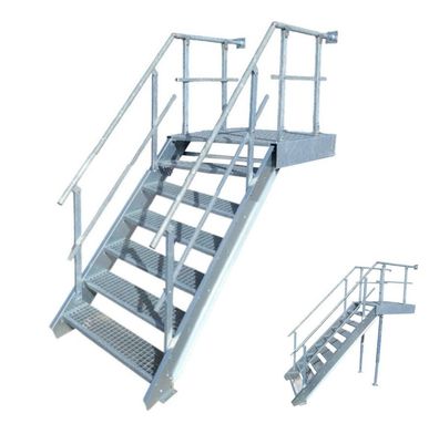 6 Stufen + Podest Stahltreppe beids. Geländer breite 100cm Geschosshöhe 100-140cm