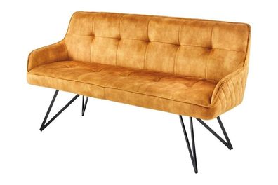 Elegante Sitzbank HORA ca.160cm Samt ocker-gelb Retrostil Ziersteppung Armlehnen