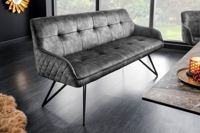 Elegante Sitzbank HORA ca.160cm Samt grau Retrostil Ziersteppung Armlehnen