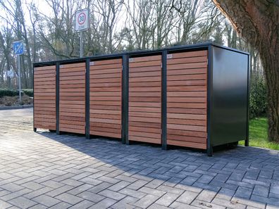 5 Mülltonnenboxen für 120 Liter-Mülltonnen in Edeldesign Anthrazit / Edelholz