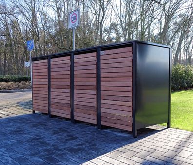 4 Mülltonnenboxen für 240 Liter-Mülltonnen in Edeldesign Anthrazit / Edelholz
