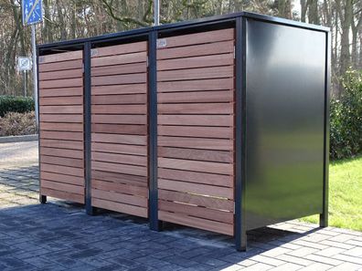 3 Mülltonnenboxen für 240 Liter-Mülltonnen in Edeldesign Anthrazit / Edelholz