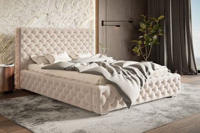 GrainGold Polsterbett Agis - Glamourbett mit Bettkasten, Samtstoff - Modern Bett