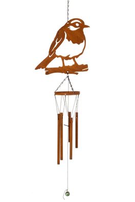Dekohänger Windspiel Vogel | Metall Rost 85cm | Gartendeko Fensterdeko Hänger