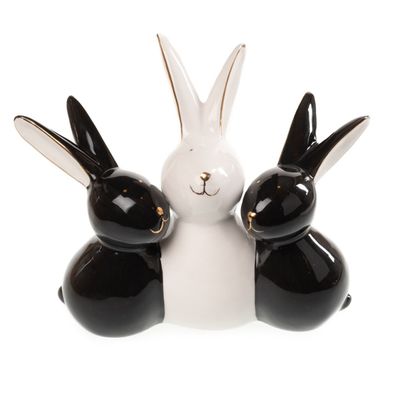 Hasentrio schwarz weiß | Hasen Osterhase Ostern Dekofigur Hasenfigur | 16x12 cm