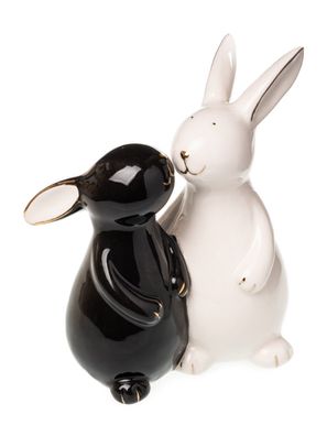 Hasenpaar schwarz weiß | Hasen Osterhase Ostern Dekofigur Hasenfigur | 12x14 cm