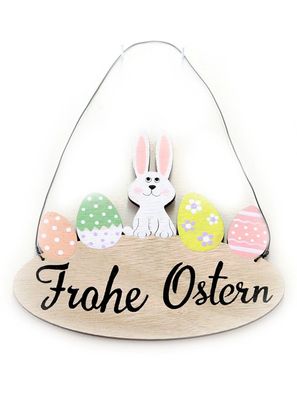 Holzschild Frohe Ostern | Osterhase mit Eiern | Schild Türschild | Hänger | 21cm