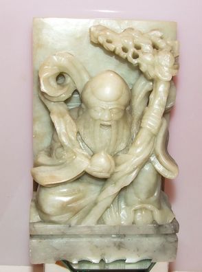 Antike Speckstein-Schnitzerei - Fu Lu Shou Glücksgott - 17,8 cm - 2024 g