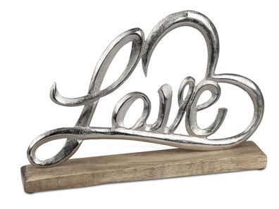 Aufsteller Love mit Herz | Schriftzug Liebe Metalldeko auf Holzsockel | 33x22cm