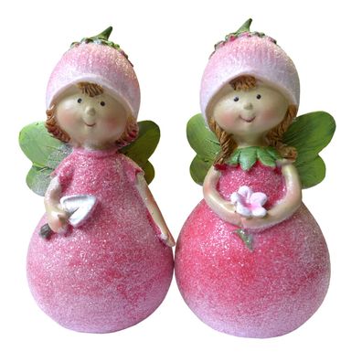 2er Set Blumenelfe 6x11,5 cm Dekofigur Figur rosa grün Elfen Fee Zierfigur