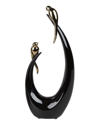 Dekoobjekt schwarz mit Vögeln gold Design | Dekofigur Figur Keramik | 30x13 cm