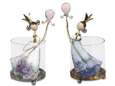 Windlicht Prinzessin mit Krone Ballon und Blumenkleid | Metall Figur | 23x12 cm