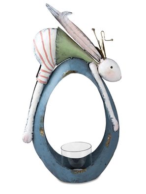 Dekofigur Hasenjunge auf Ei mit Windlicht | Hase Osterhase Figur | 46x25cm