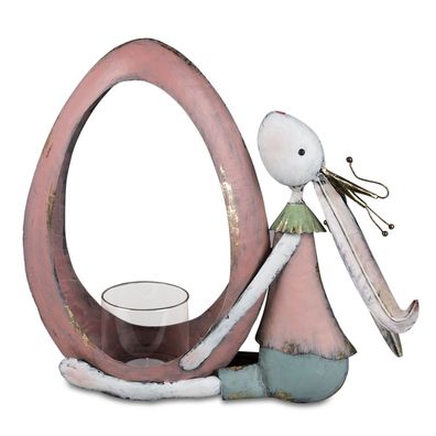 Dekofigur Hasenmädchen mit Ei und Windlicht | Hase Osterhase Figur | 40x32cm