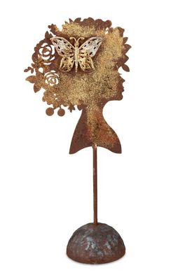 Frauenbüste mit Schmetterling auf Sockel Rost | Büste Figur Skulptur | 61cm