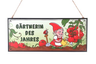 Schild Zwerg Gärtnerin des Jahres | Gartenzwerg Hängedekoration Gartendeko 30cm