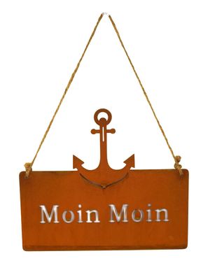 Dekohänger Moin mit Anker rostbraun | Schild Hänger Aufhänger | See Meer | 20 cm