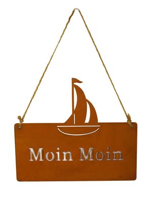 Dekohänger Moin mit Boot rostbraun | Schild Hänger Aufhänger | See Meer | 20 cm