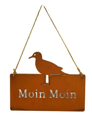 Dekohänger Moin mit Möwe rostbraun | Schild Hänger Aufhänger | See Meer | 20 cm