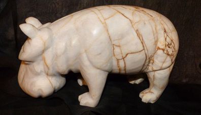 Riesiges, handgearbeitetes Nilpferd aus philippinischem Marmor - 23 cm; 3140 g