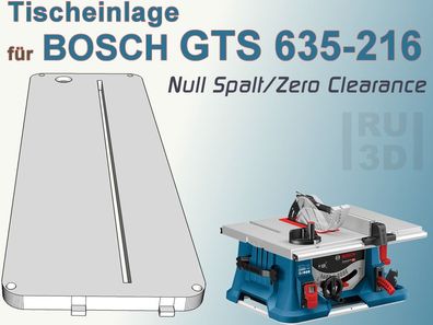 Null Spalt Tischeinlage f. BOSCH GTS 635-216 Tischkreissäge, zero clearance