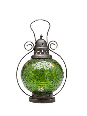 Windlicht Laterne Lampe Teelicht Garten Terasse Haus Glas Buntglas grün 31cm