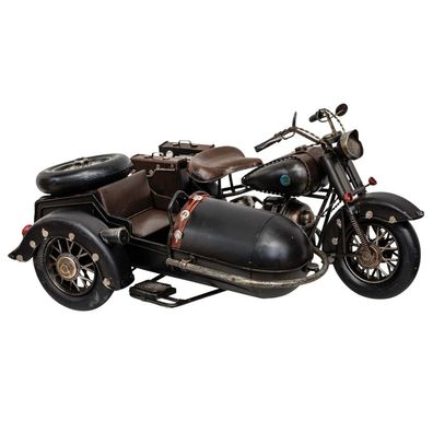 Modell Motorradgespann Blech Metall Motorrad Gespann Oldtimer Antik-Stil 35cm