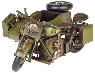 Modell Motorradgespann Blech Metall Motorrad Gespann Oldtimer Antik-Stil 34cm