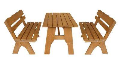 Gartengarnitur Sitzgruppe Tisch Bank 3teilig aus Kiefernholz massiv hellbraun 120 cm