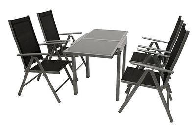 Sitzgruppe Gartengarnitur Tisch Stuhl 5teilig Alu/ Textil schwarz