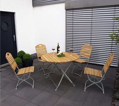 Gartengarnitur Kurgarten-Garnitur Tisch Stuhl 5-teilig, Flachstahl verzinkt + Robinie