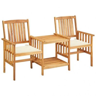 Gartenstühle Urmina mit Teetisch und Kissen Akazie Massivholz